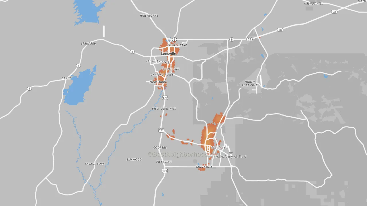 Bike Grade map of Vernon Parish, LA