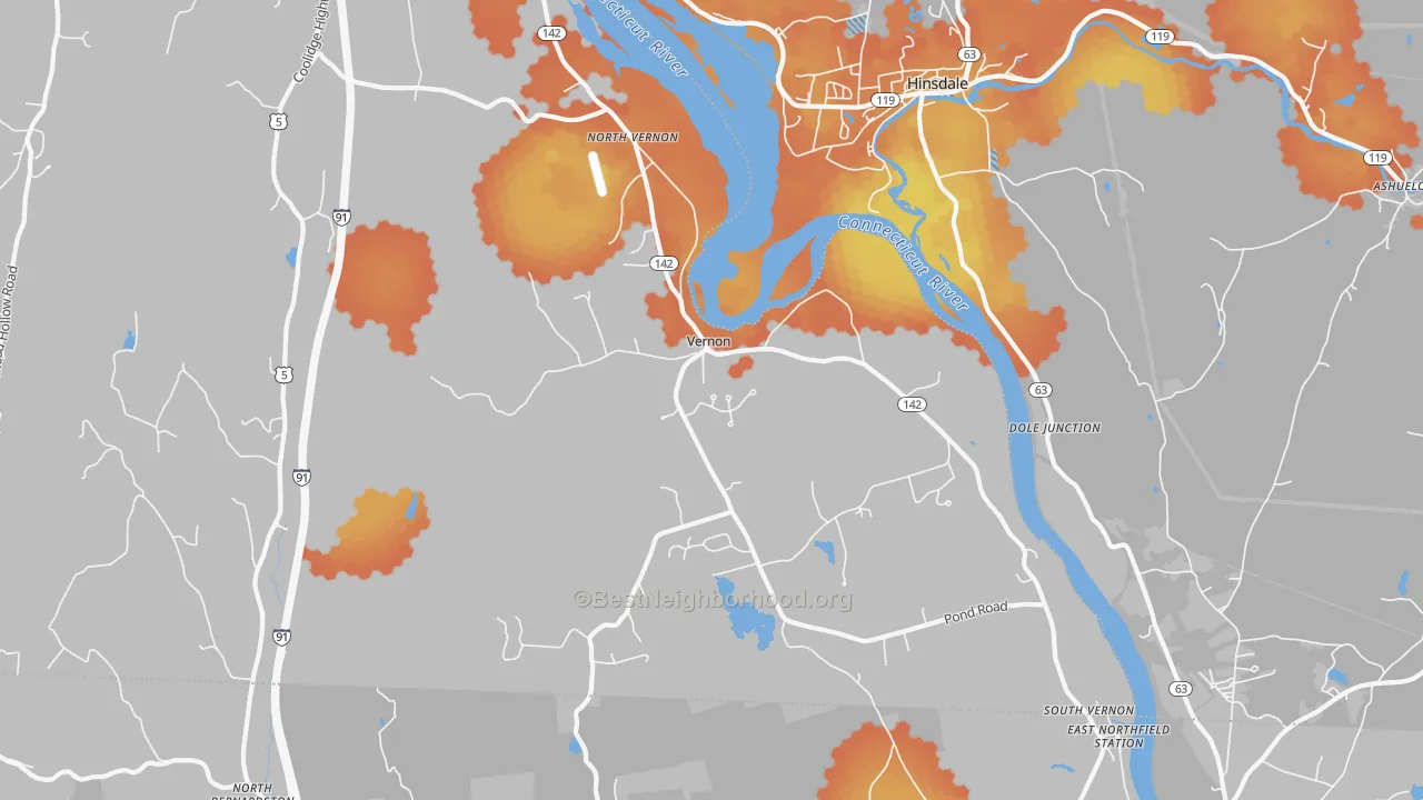Bike Grade map of Vernon, VT