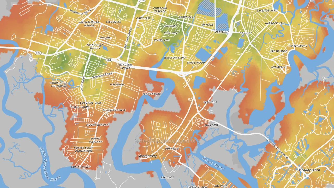 Bike Grade map of Vernonburg, GA
