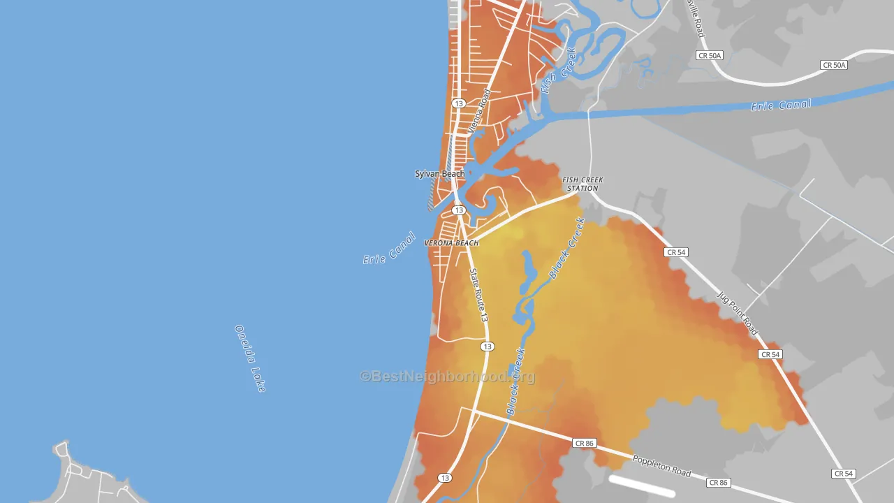 Bike Grade map of Verona Beach, NY