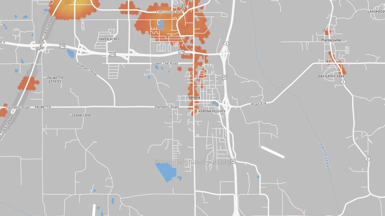 Bike Grade map of Verona, MS