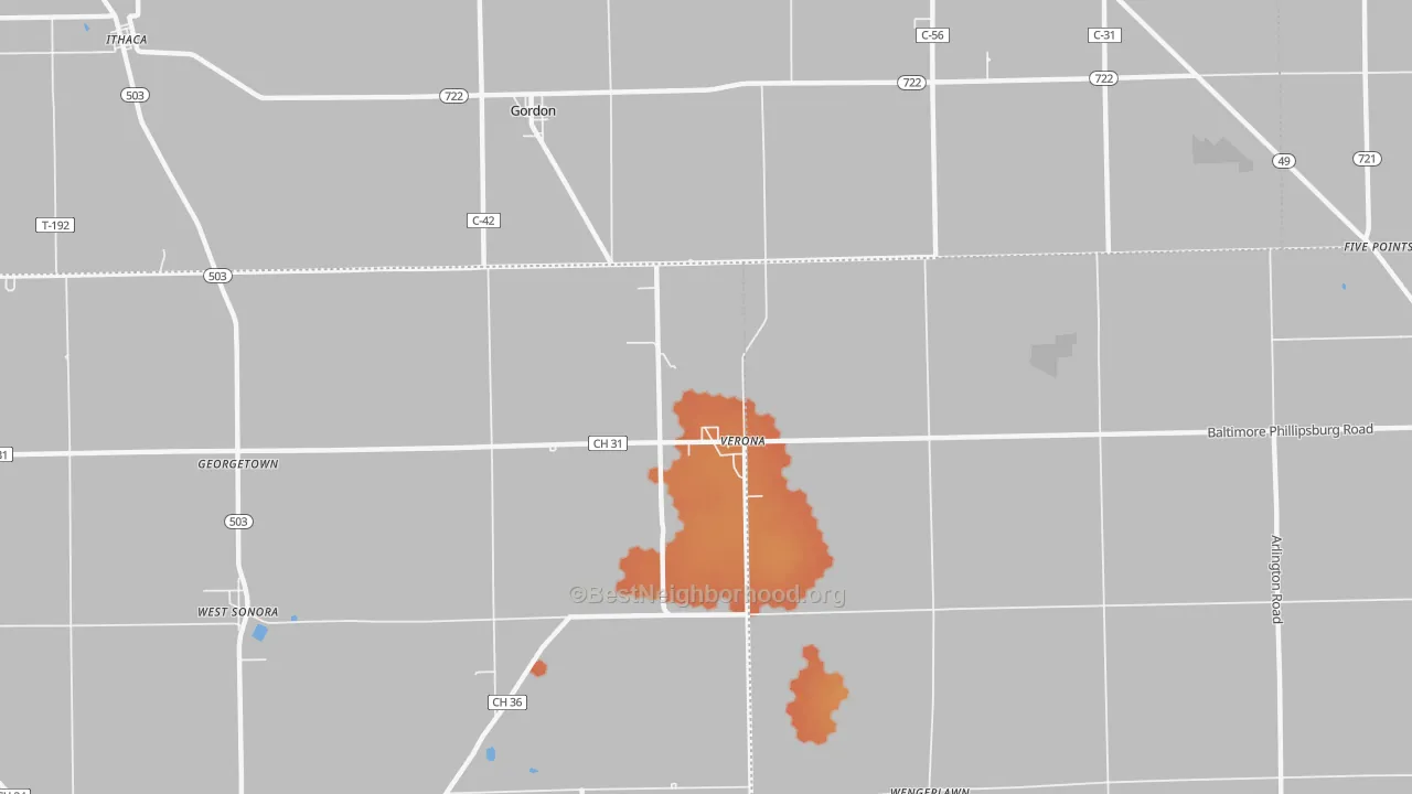 Bike Grade map of Verona, OH