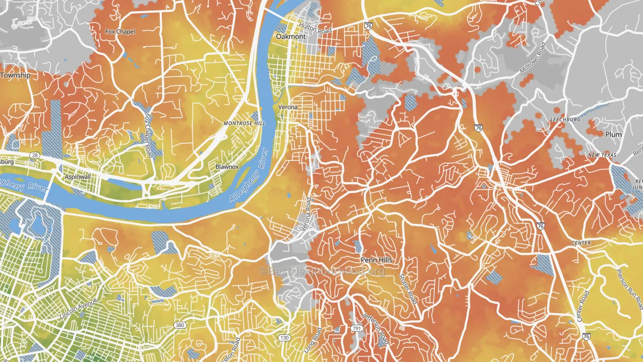 Bike Grade map of Verona, PA