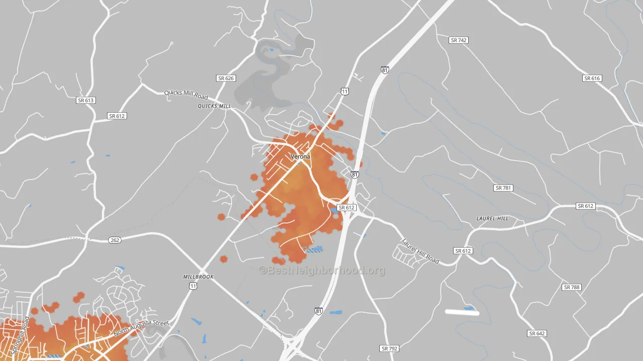 Bike Grade map of Verona, VA