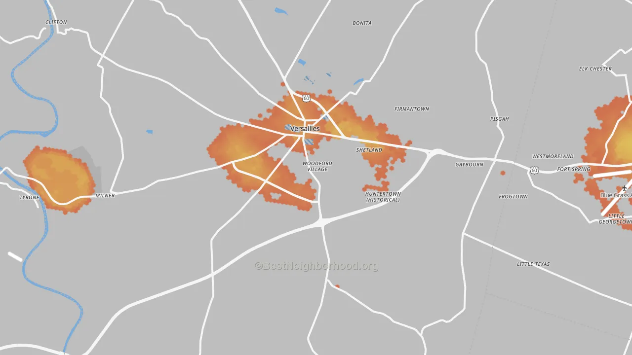 Bike Grade map of Versailles, KY