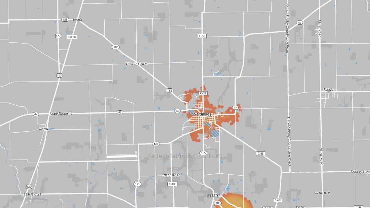 Bike Grade map of Versailles, OH