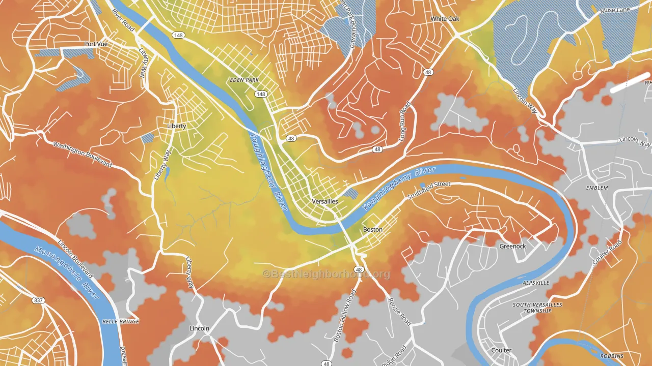 Bike Grade map of Versailles, PA