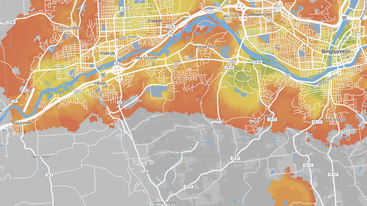 Bike Grade map of Vestal, NY