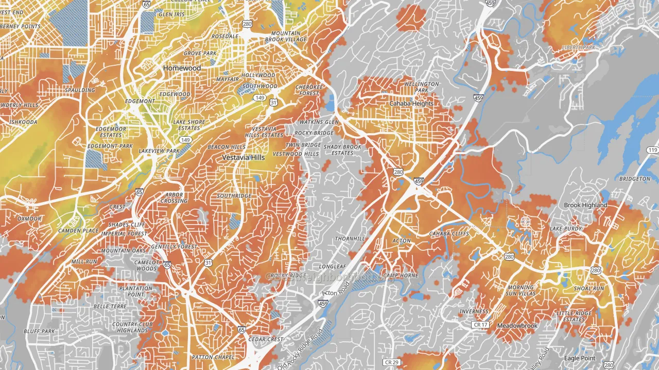 Bike Grade map of Vestavia Hills, AL