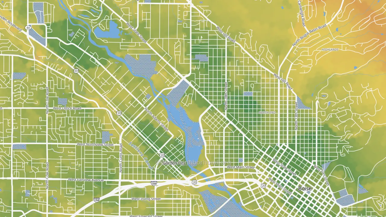 Bike Grade map of Veterans Park, Boise, ID