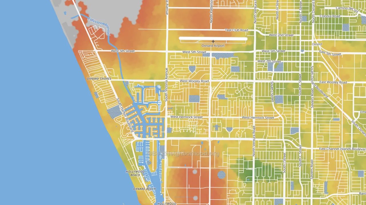 Bike Grade map of Via Marina, Oxnard, CA