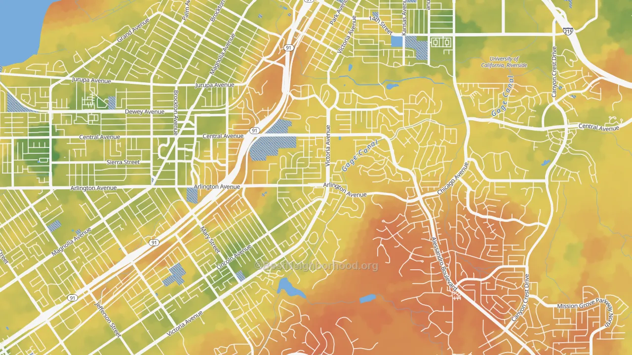 Bike Grade map of Victoria, Riverside, CA