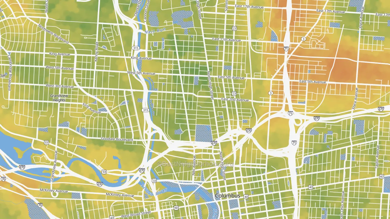 Bike Grade map of Victorian Village, Columbus, OH