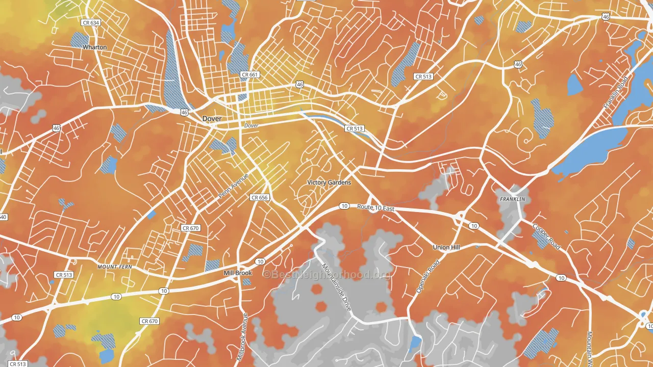 Bike Grade map of Victory Gardens, NJ