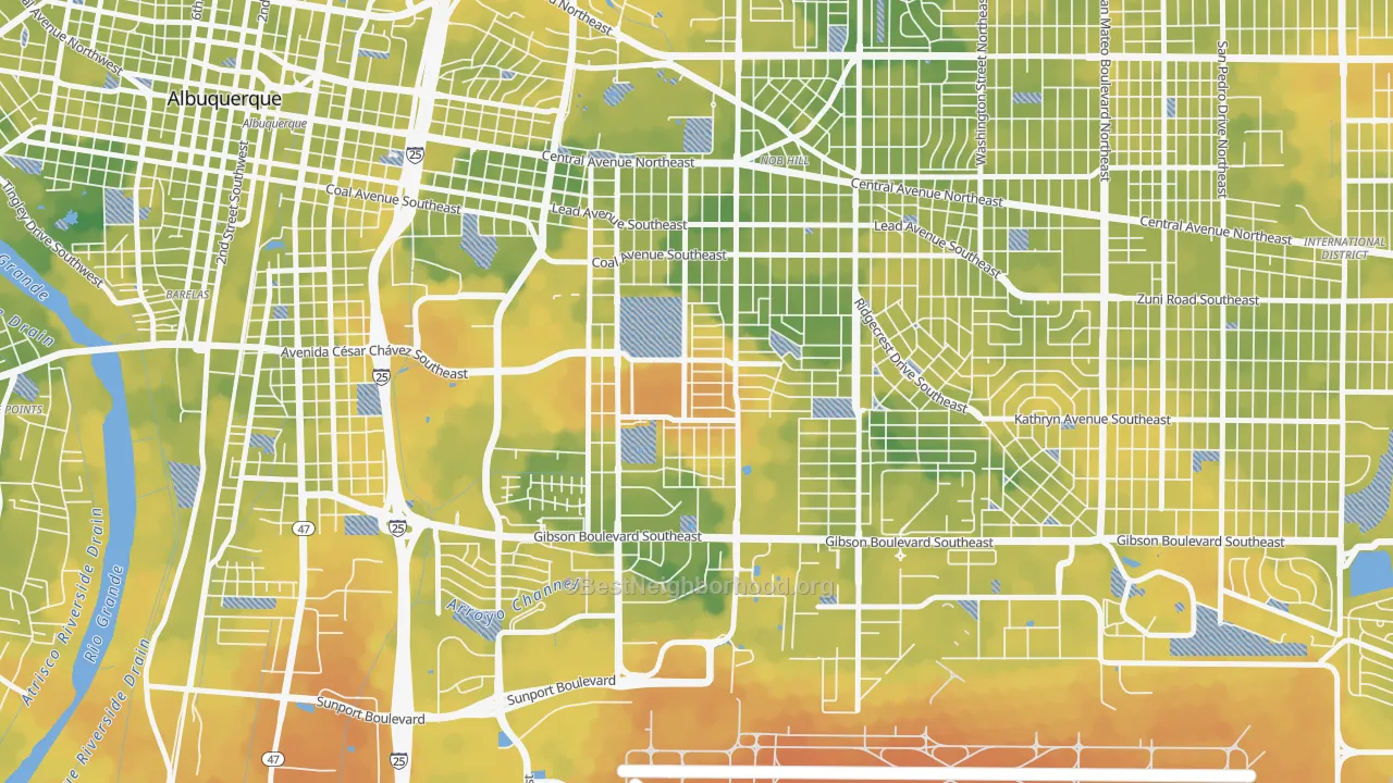 Bike Grade map of Victory Hills, Albuquerque, NM