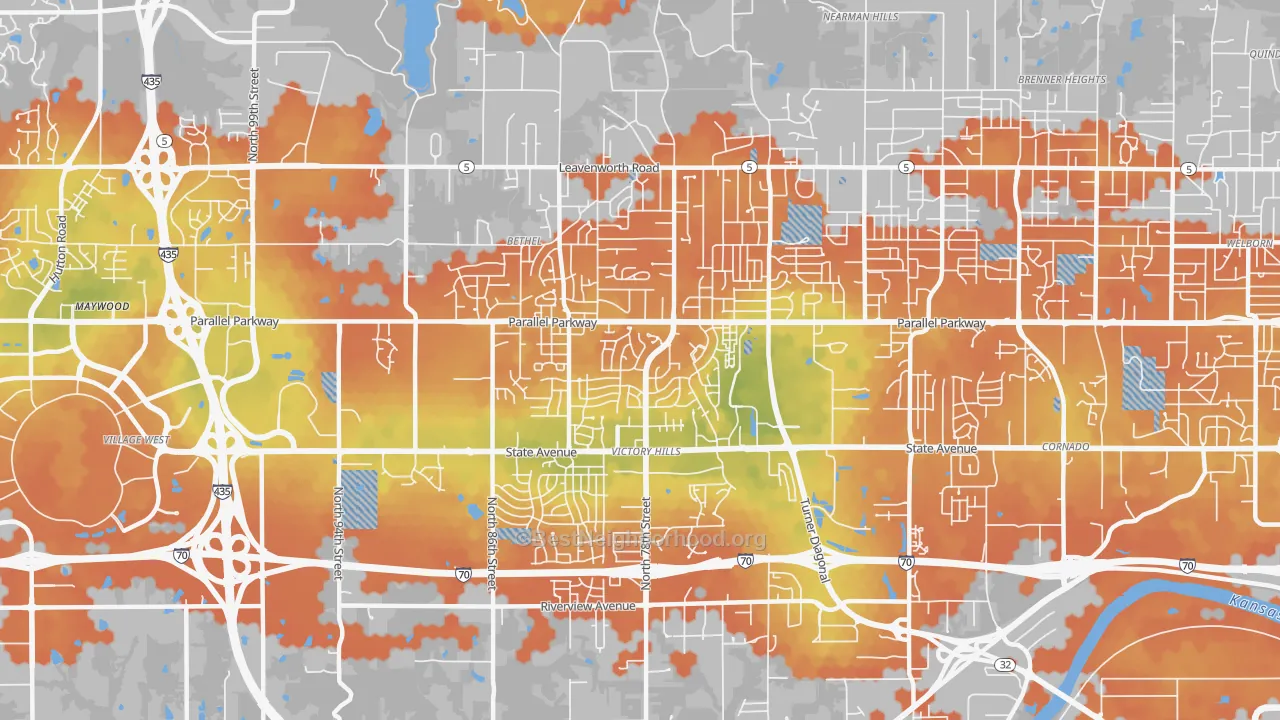 Bike Grade map of Victory Hills, Kansas City, KS