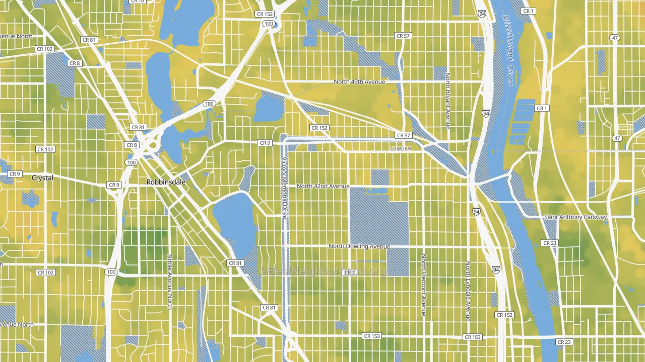 Bike Grade map of Victory, Minneapolis, MN