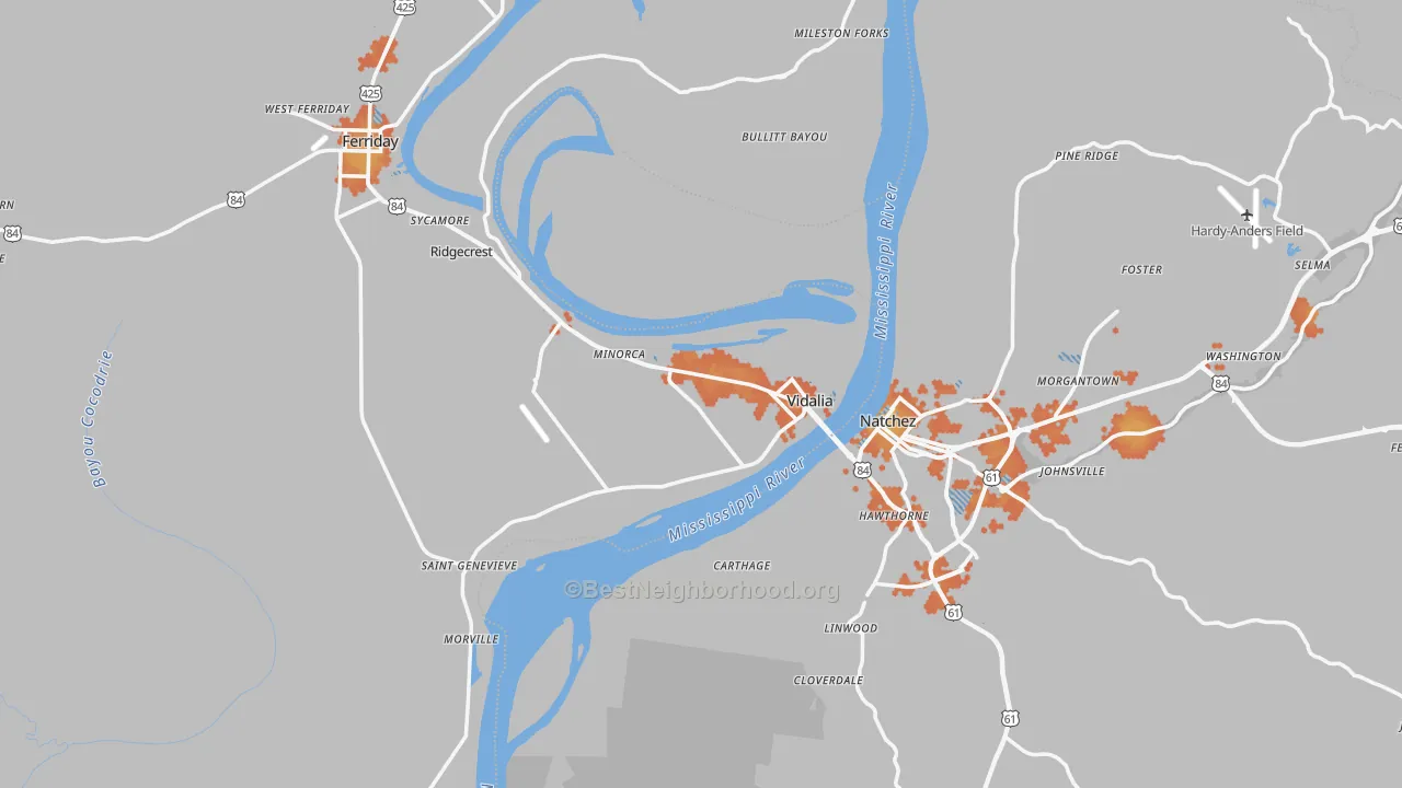 Bike Grade map of Vidalia, LA
