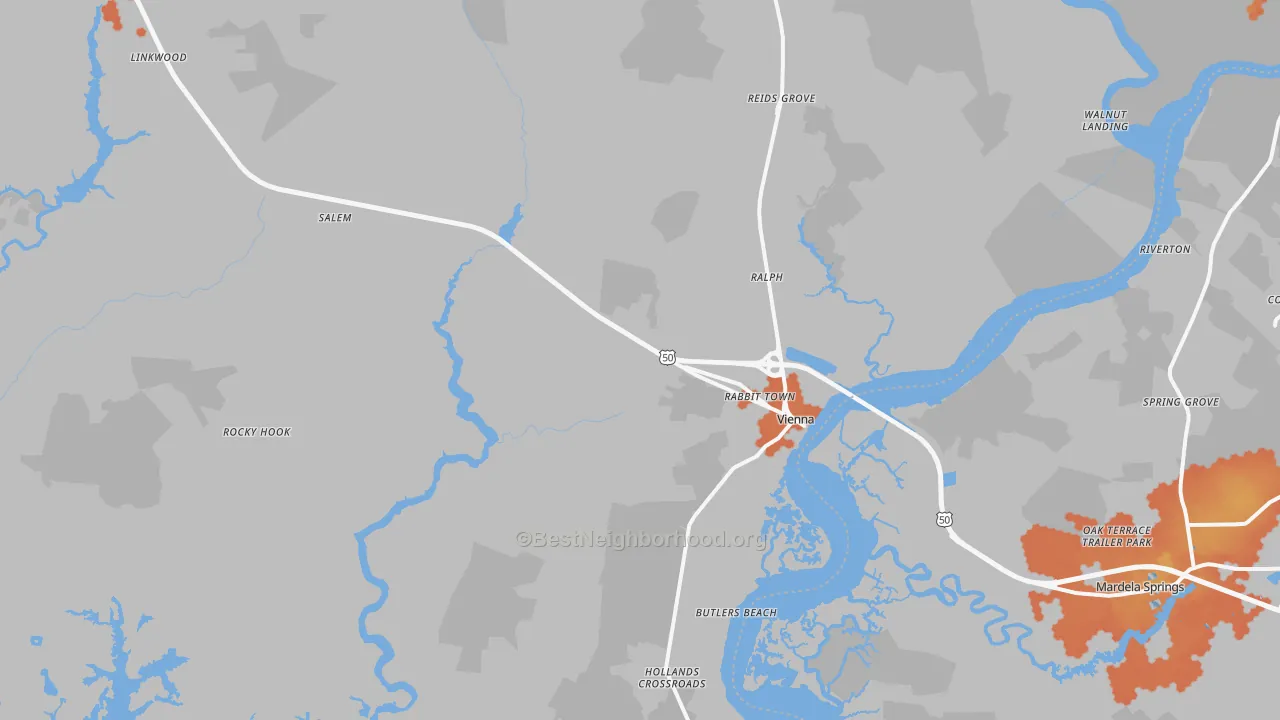 Bike Grade map of Vienna, MD