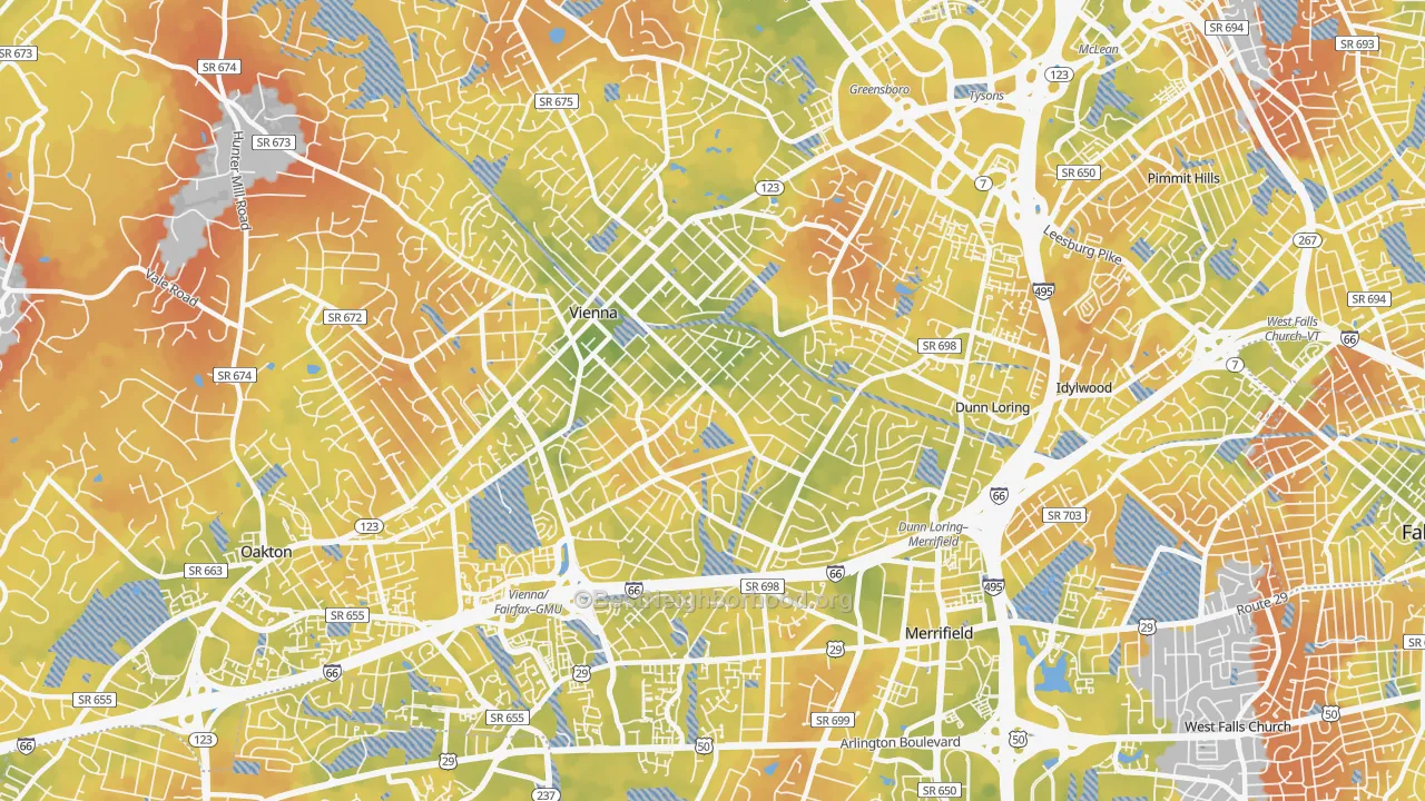 Bike Grade map of Vienna, VA