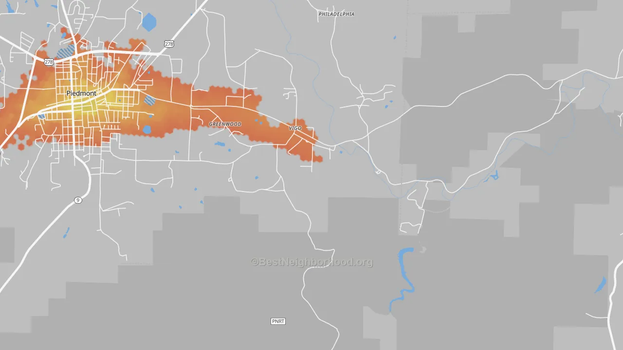 Bike Grade map of Vigo, AL