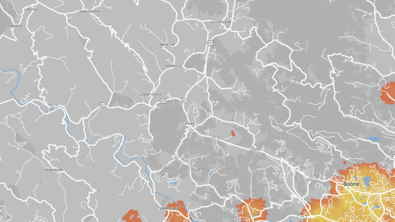 Bike Grade map of Vilas, NC