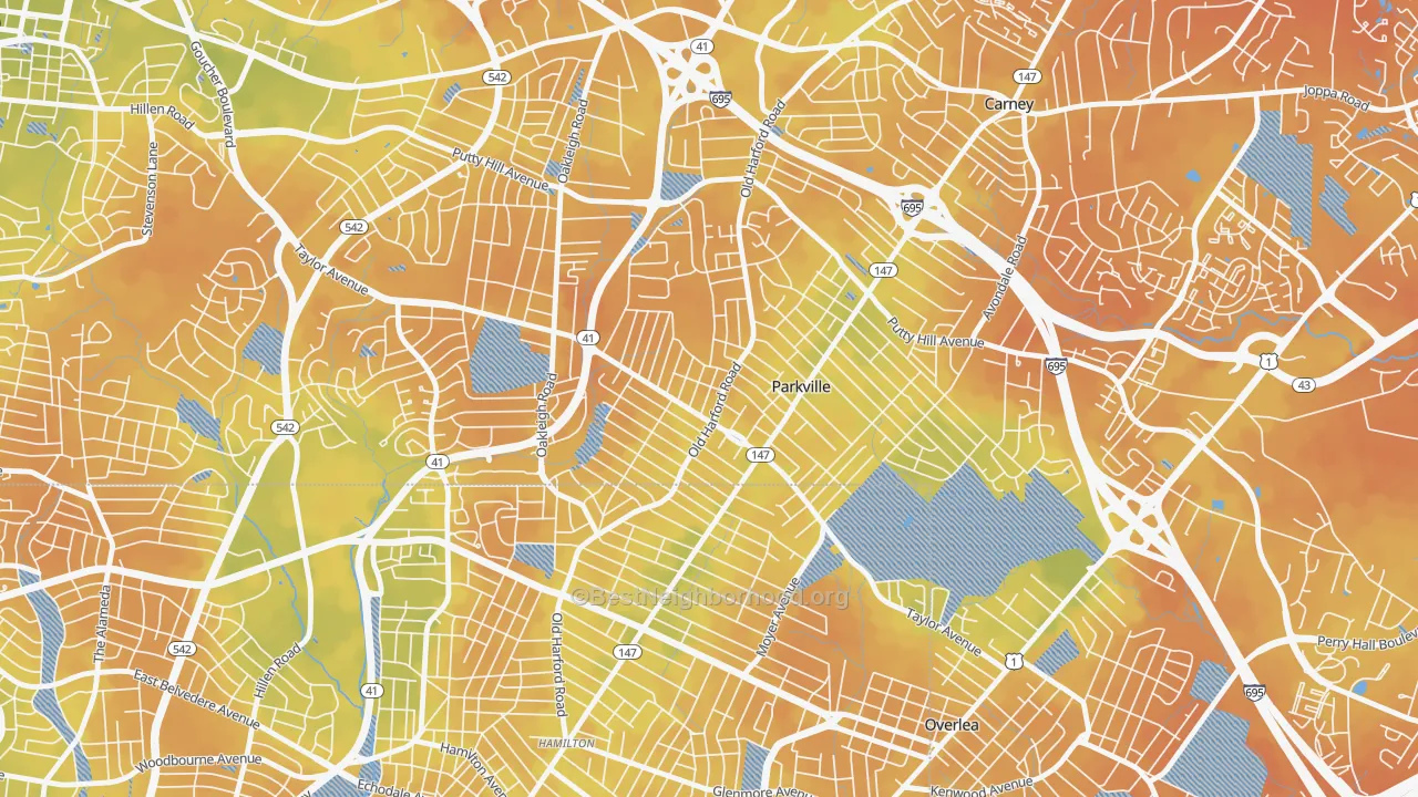 Bike Grade map of Villa Cresta, Parkville, MD