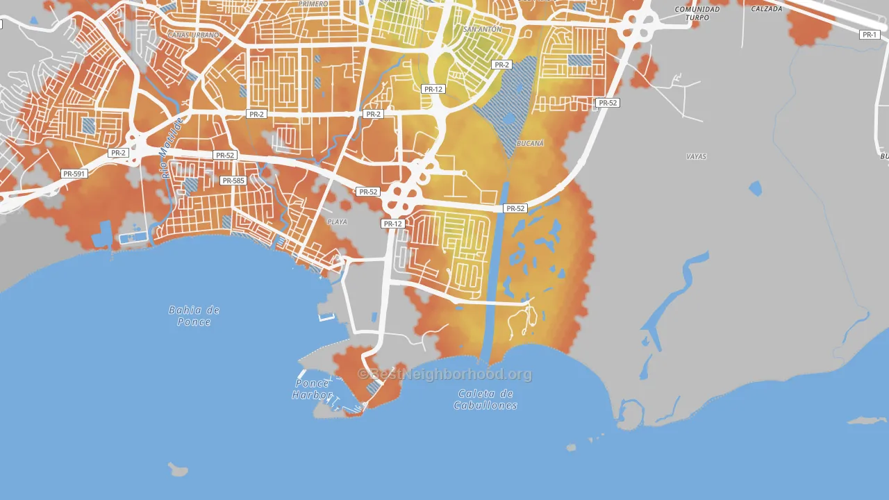 Bike Grade map of Villa del Carmen, Ponce, PR