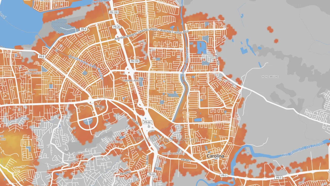 Bike Grade map of Villa Fontana, Carolina, PR