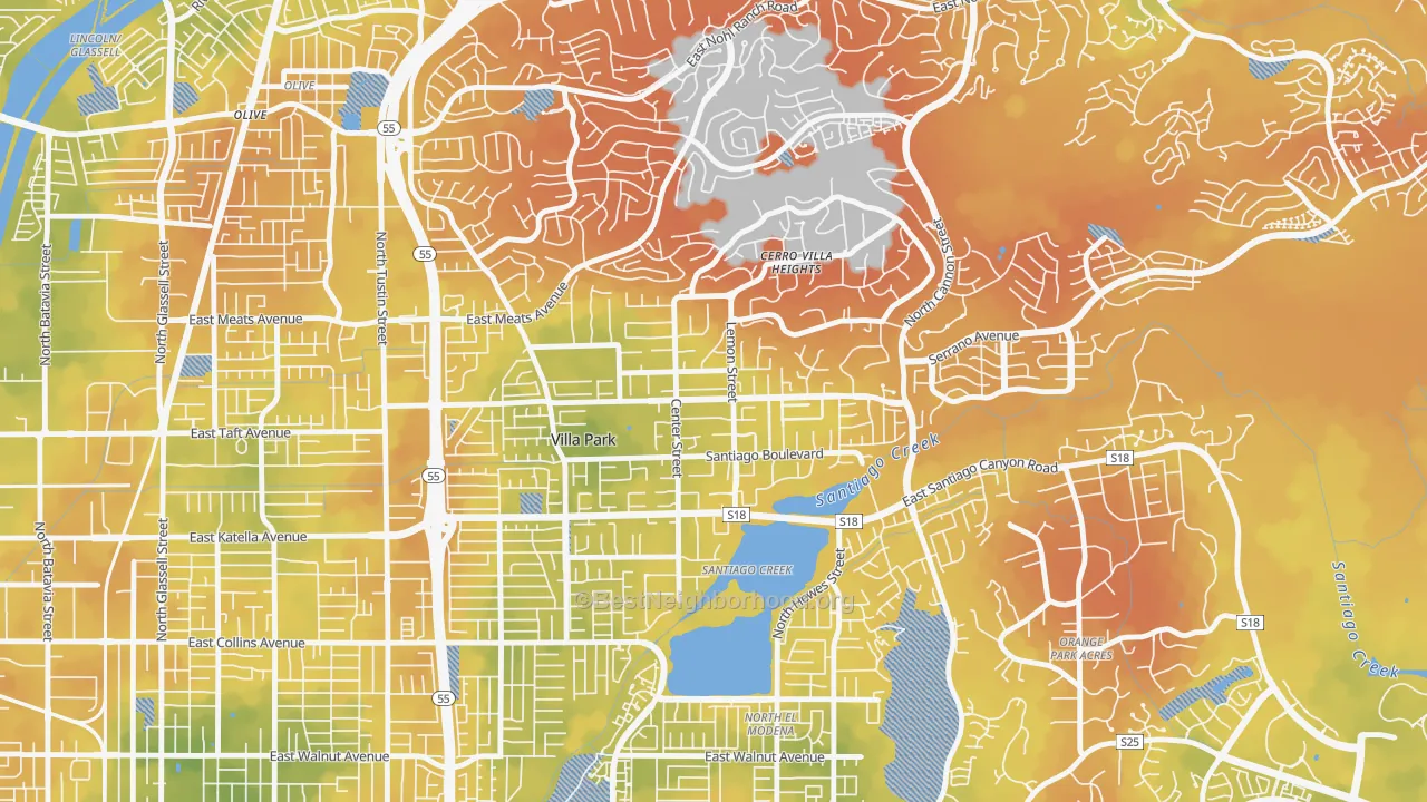Bike Grade map of Villa Park, CA