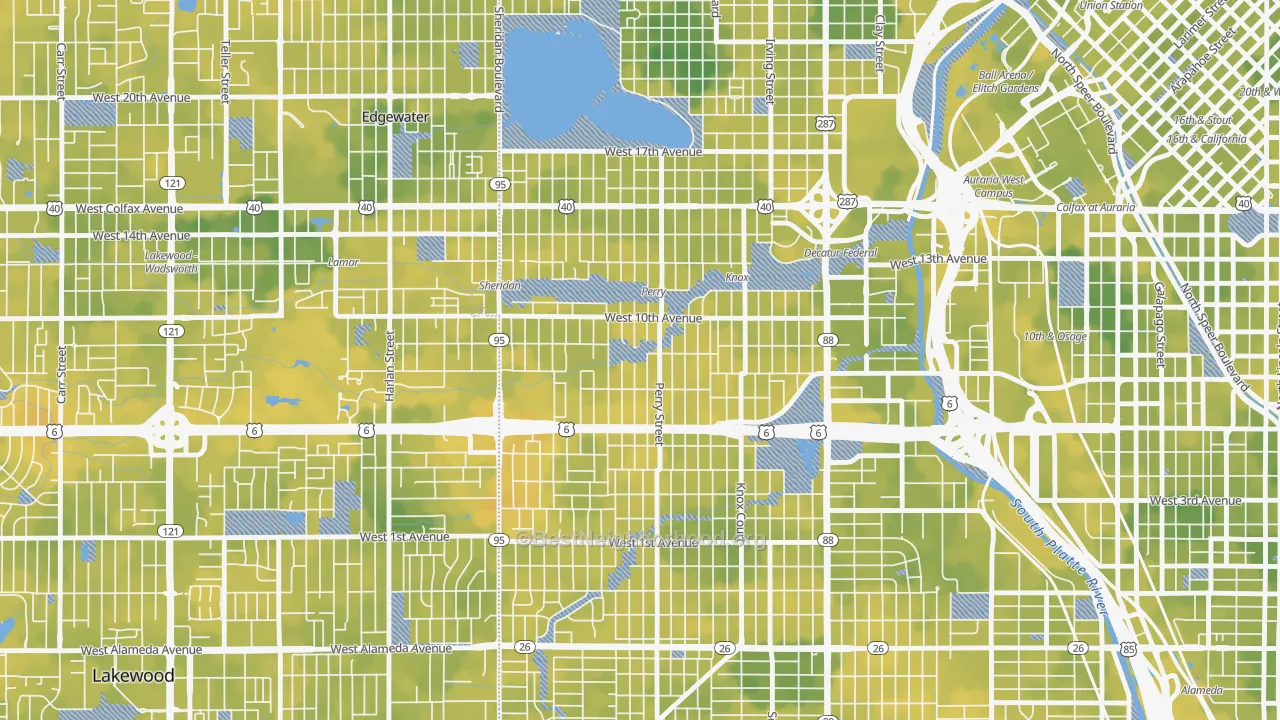Bike Grade map of Villa Park, Denver, CO