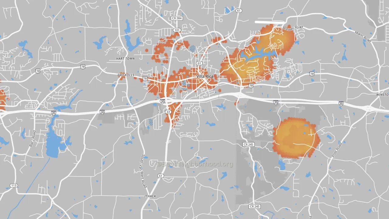 Bike Grade map of Villa Rica, GA