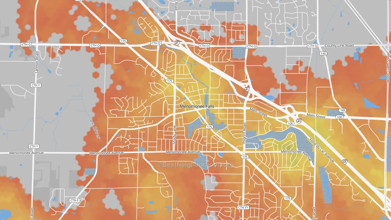 Bike Grade map of Village Centre, Menomonee Falls, WI