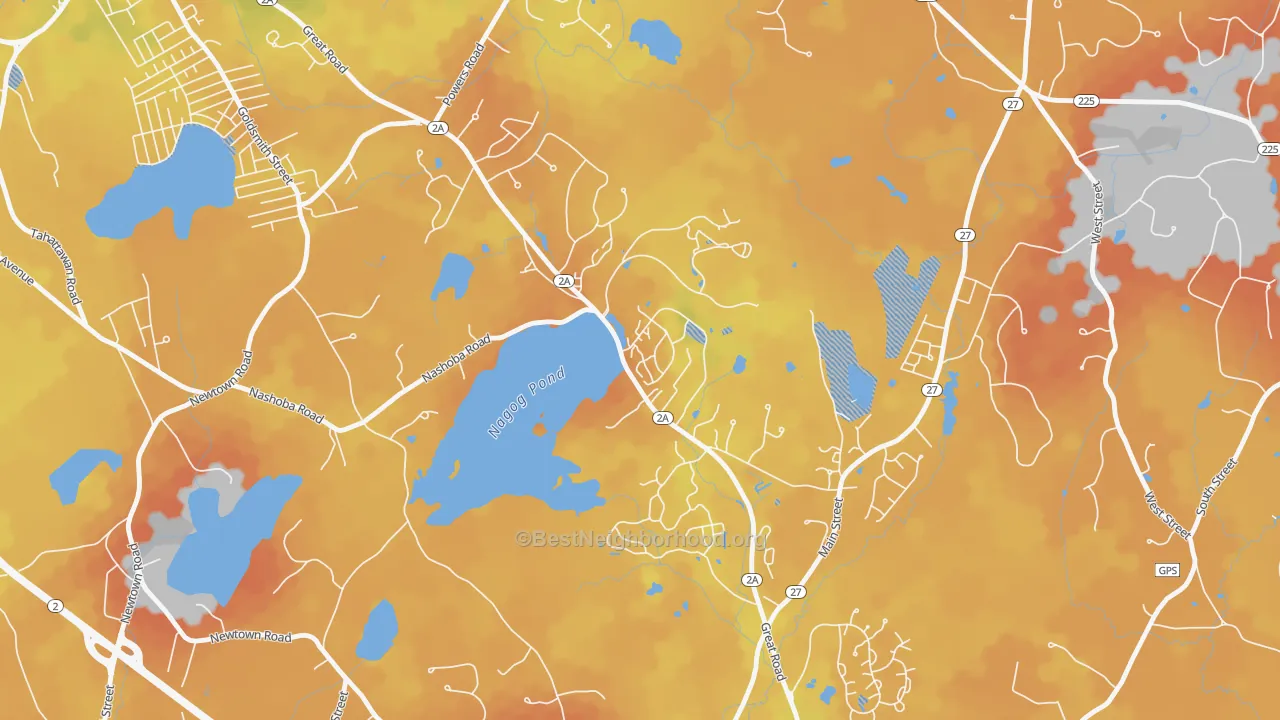 Bike Grade map of Village Of Nagog Woods, MA