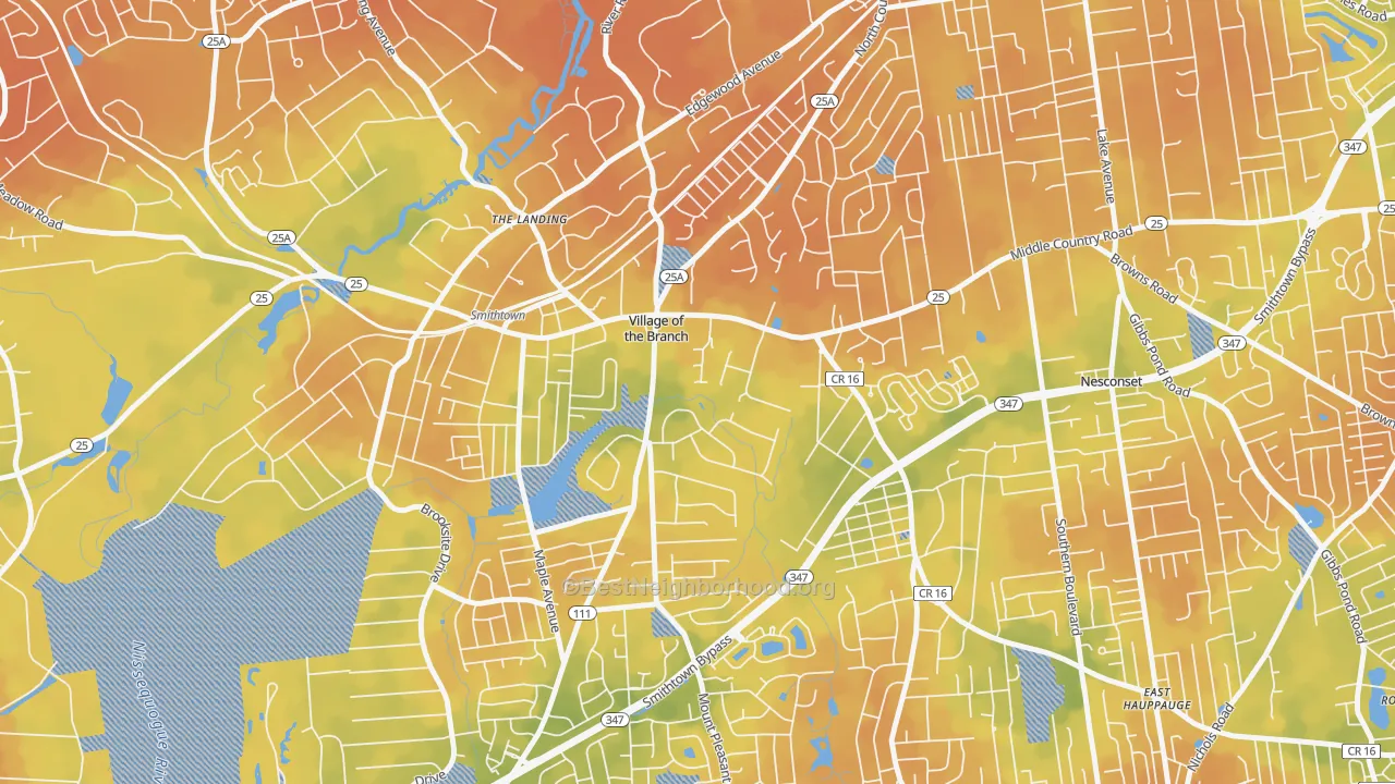 Bike Grade map of Village of the Branch, NY