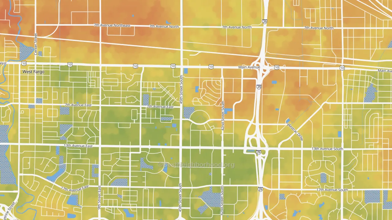 Bike Grade map of Village West, Fargo, ND