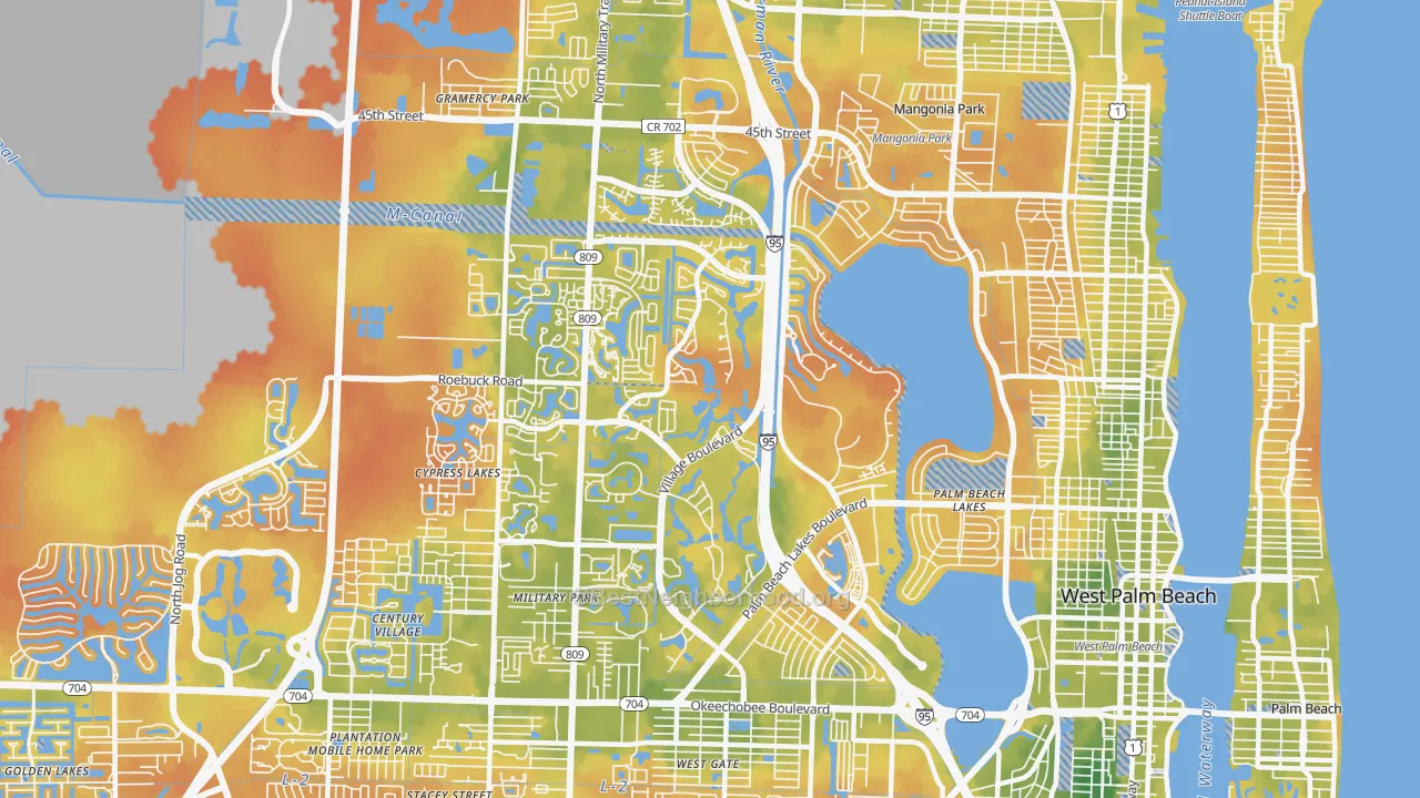 Bike Grade map of Villages of Palm Beach Lakes, West Palm Beach, FL