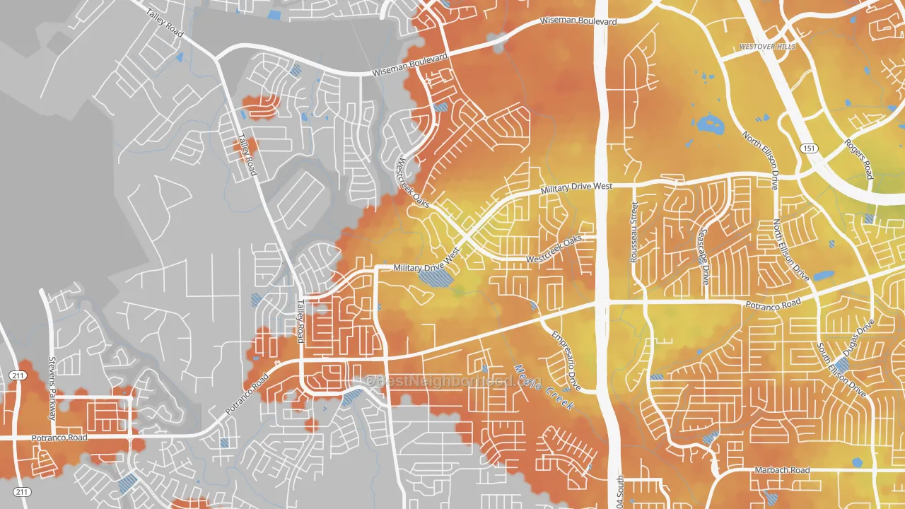 Bike Grade map of Villages of Westcreek, San Antonio, TX