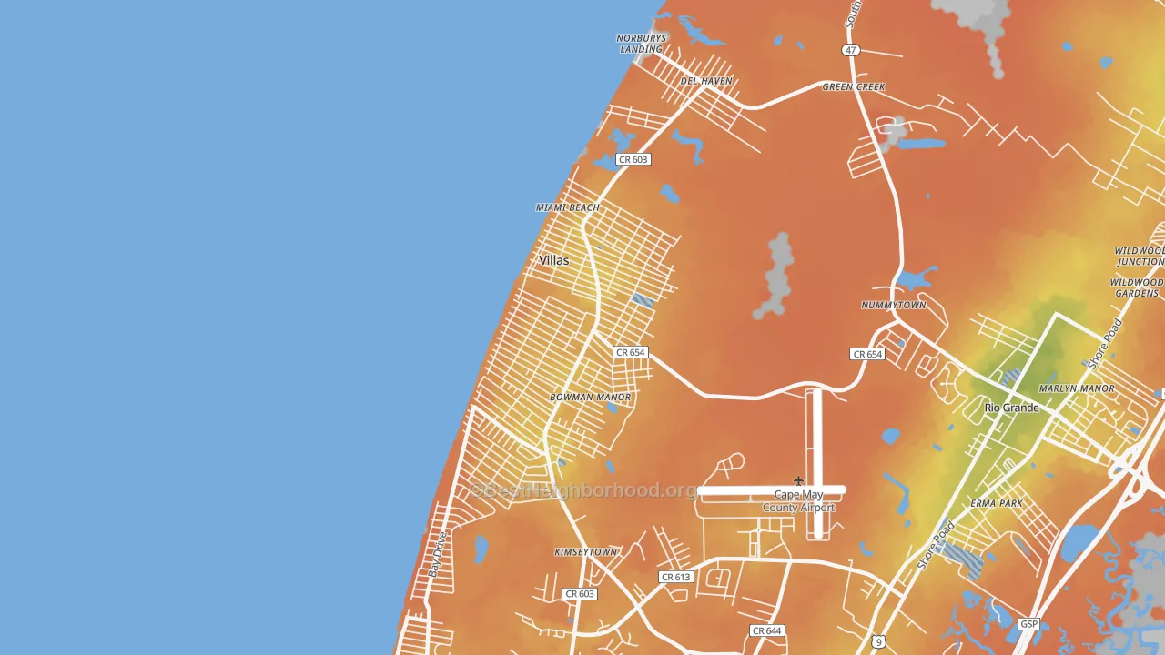 Bike Grade map of Villas, NJ