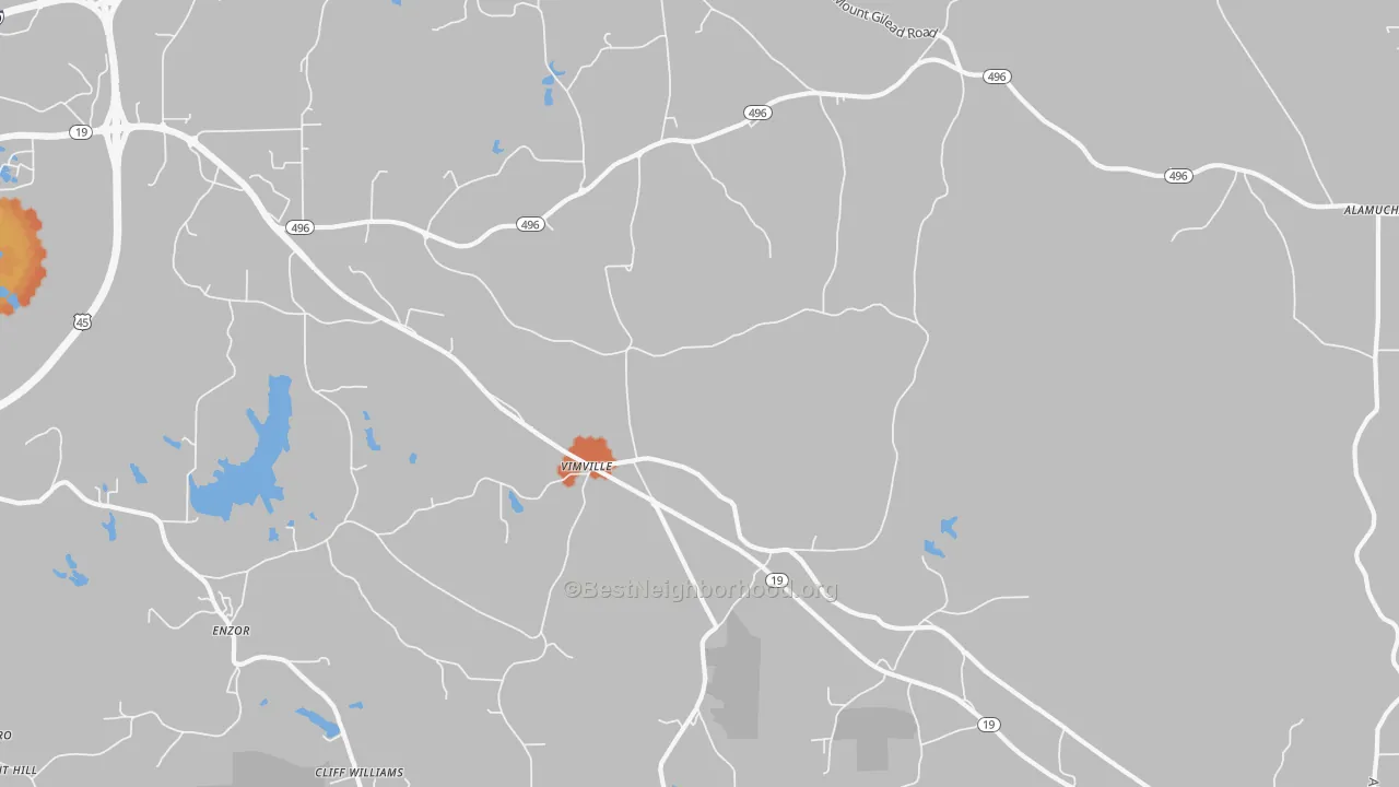 Bike Grade map of Vimville, MS