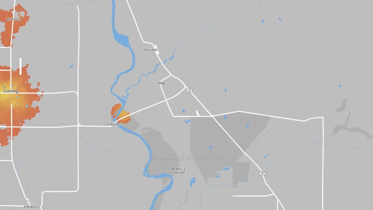 Bike Grade map of Vina, CA