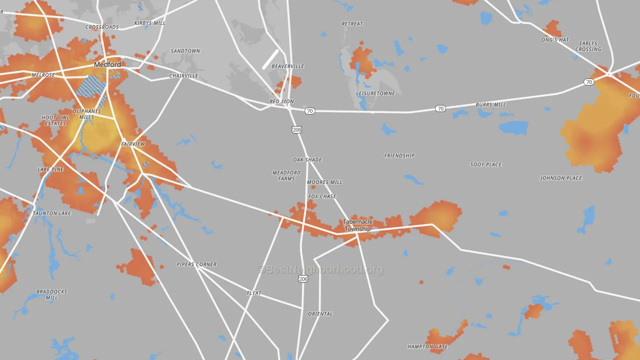 Bike Grade map of Vincentown, NJ
