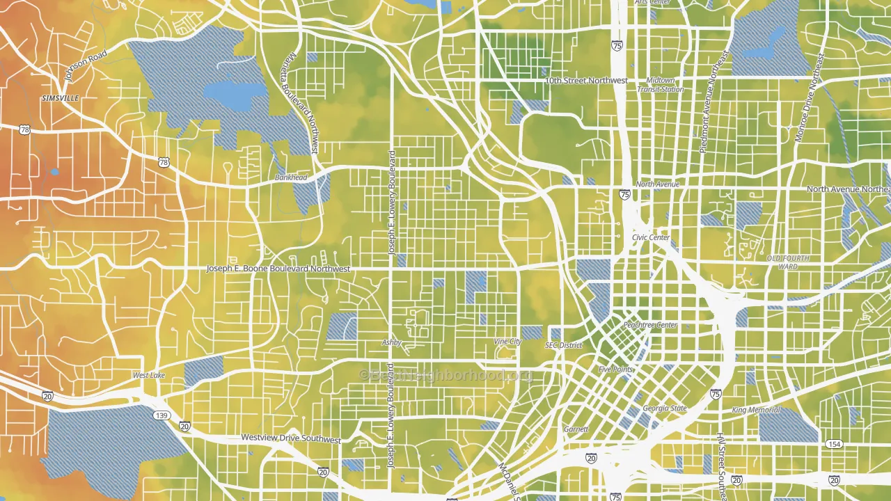Bike Grade map of Vine City, Atlanta, GA