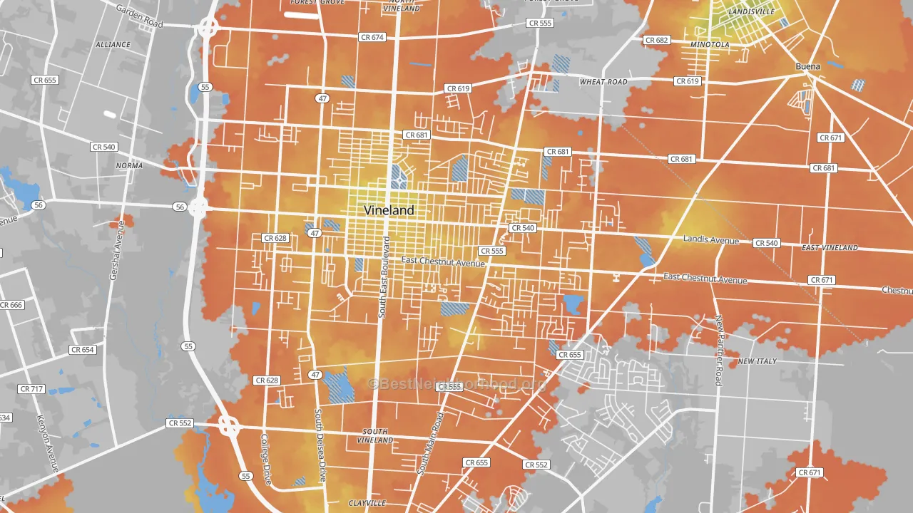 Bike Grade map of Vineland, NJ