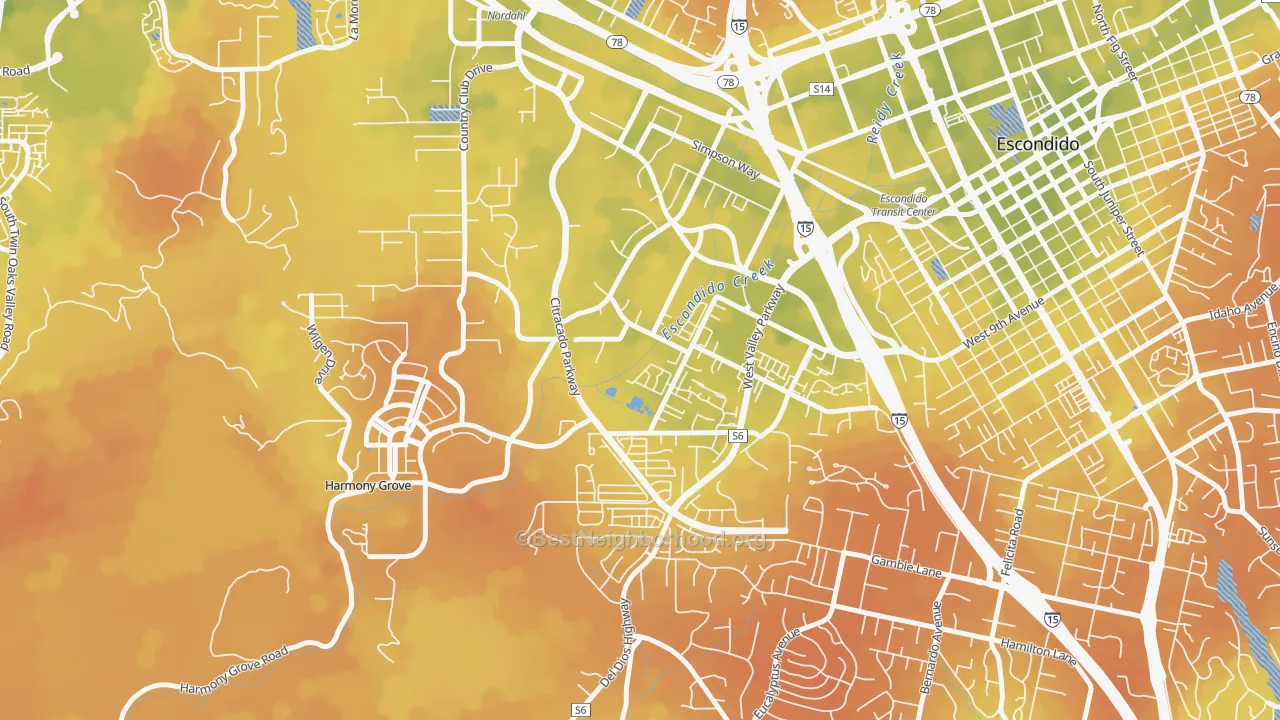 Bike Grade map of Vineyard, Escondido, CA