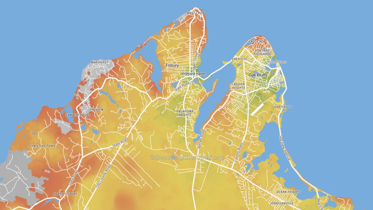 Bike Grade map of Vineyard Haven, MA