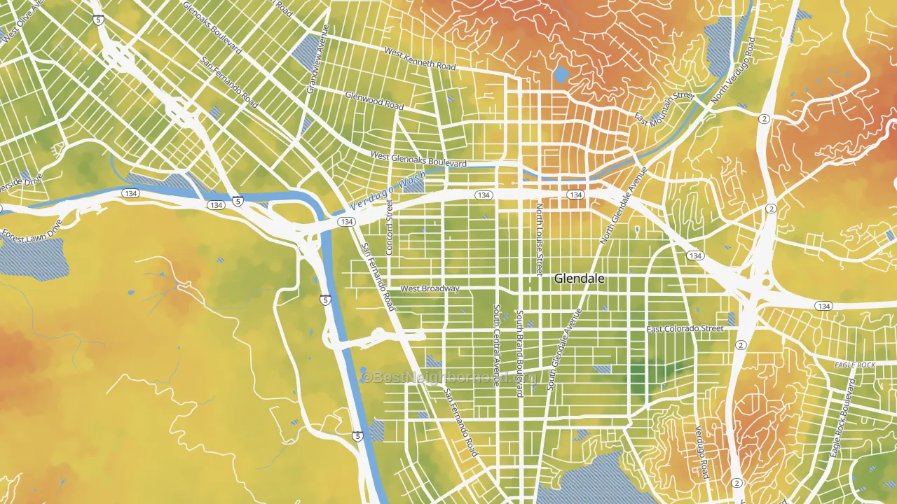 Bike Grade map of Vineyard-Los Angeles, Glendale, CA