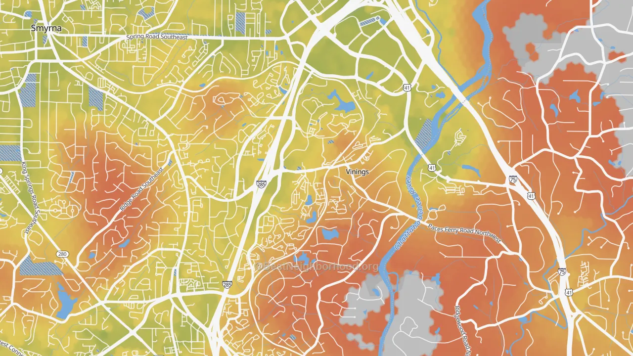 Bike Grade map of Vinings, GA