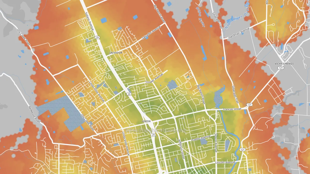 Bike Grade map of Vintage, Napa, CA