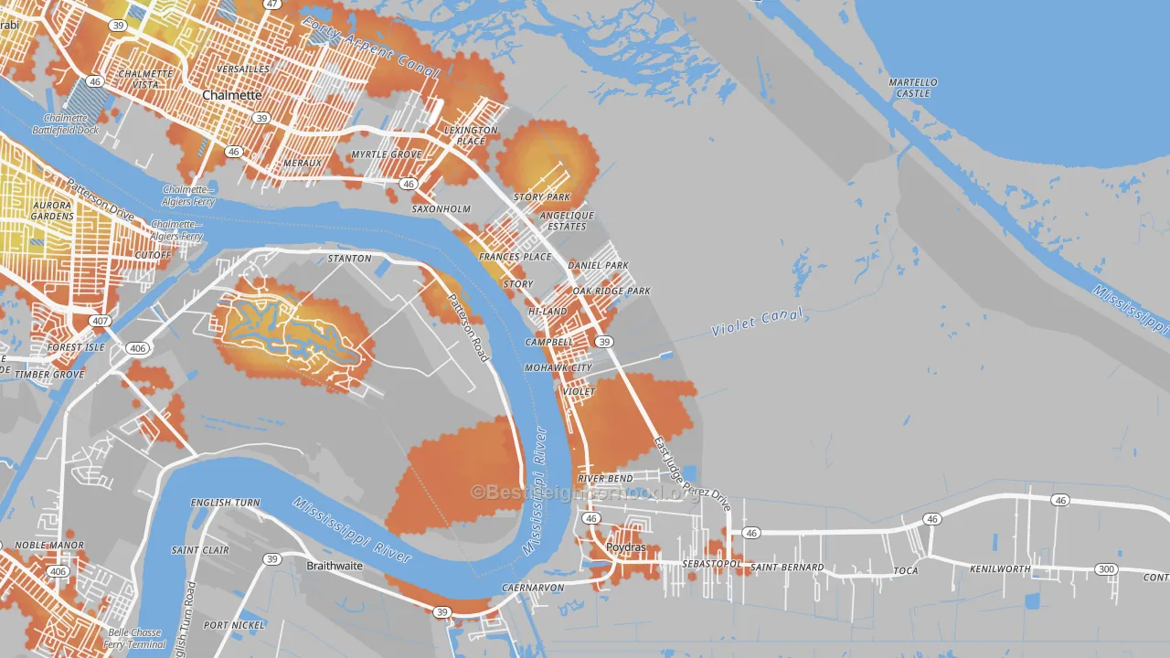 Bike Grade map of Violet, LA
